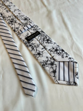 Load image into Gallery viewer, Men’s Necktie in Black and White Floral and Stripe