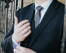 Load image into Gallery viewer, Men’s Satin Necktie in Graphite Gray | Classic Solid Dark Gray Tie
