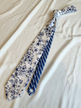 Load image into Gallery viewer, Men’s Necktie in Blue and White Floral and Stripe