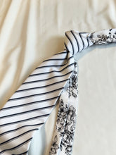 Load image into Gallery viewer, Men’s Necktie in Black and White Floral and Stripe