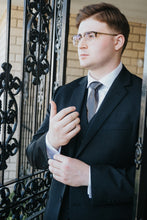 Load image into Gallery viewer, Men’s Satin Necktie in Graphite Gray | Classic Solid Dark Gray Tie