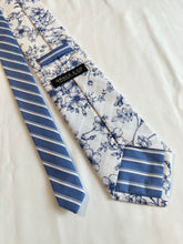 Load image into Gallery viewer, Men’s Necktie in Blue and White Floral and Stripe