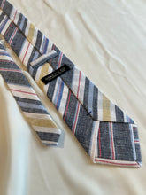 Load image into Gallery viewer, Men’s Necktie in Blue and Yellow Linen Stripe