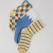 Load image into Gallery viewer, Women’s Socks | Blue and Brown | Checks and Stripes