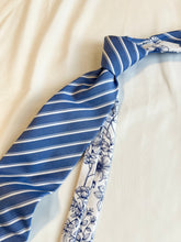 Load image into Gallery viewer, Men’s Necktie in Blue and White Floral and Stripe