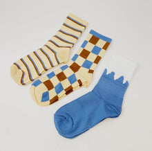 Load image into Gallery viewer, Women’s Socks | Blue and Brown | Checks and Stripes