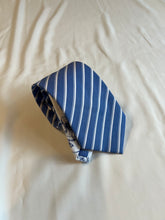 Load image into Gallery viewer, Men’s Necktie in Blue and White Floral and Stripe