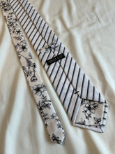 Load image into Gallery viewer, Men’s Necktie in Black and White Floral and Stripe