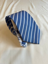 Load image into Gallery viewer, Men’s Necktie in Blue and White Floral and Stripe