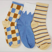 Load image into Gallery viewer, Women’s Socks | Blue and Brown | Checks and Stripes
