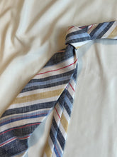 Load image into Gallery viewer, Men’s Necktie in Blue and Yellow Linen Stripe