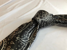 Load image into Gallery viewer, Men’s Satin Necktie in Black and White Paisley