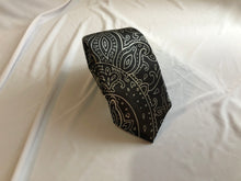 Load image into Gallery viewer, Men’s Satin Necktie in Black and White Paisley