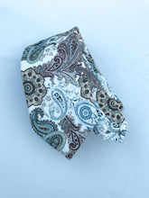 Load image into Gallery viewer, Men’s Cotton Necktie in Blue + Tan Paisley