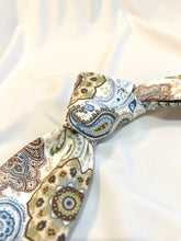 Load image into Gallery viewer, Men’s Cotton Necktie in Blue + Tan Paisley