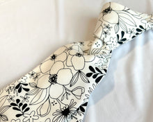 Load image into Gallery viewer, Necktie in Black and White Floral Anemone | White