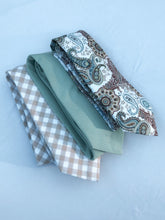Load image into Gallery viewer, Men’s Cotton Necktie in Blue + Tan Paisley