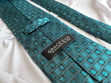 Load image into Gallery viewer, Men’s Necktie in Black and Teal Tile