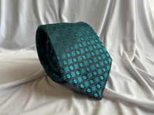 Load image into Gallery viewer, Men’s Necktie in Black and Teal Tile