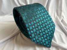 Load image into Gallery viewer, Men’s Necktie in Black and Teal Tile