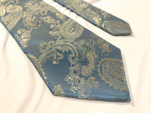 Load image into Gallery viewer, Men’s Tie in Blue and Gold Paisley
