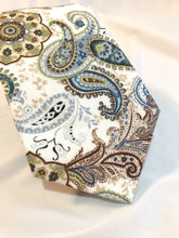 Load image into Gallery viewer, Men’s Cotton Necktie in Blue + Tan Paisley