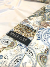 Load image into Gallery viewer, Men’s Cotton Necktie in Blue + Tan Paisley