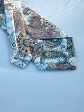 Load image into Gallery viewer, Men’s Cotton Necktie in Blue + Tan Paisley