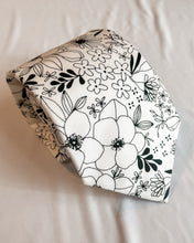 Load image into Gallery viewer, Necktie in Black and White Floral Anemone | White