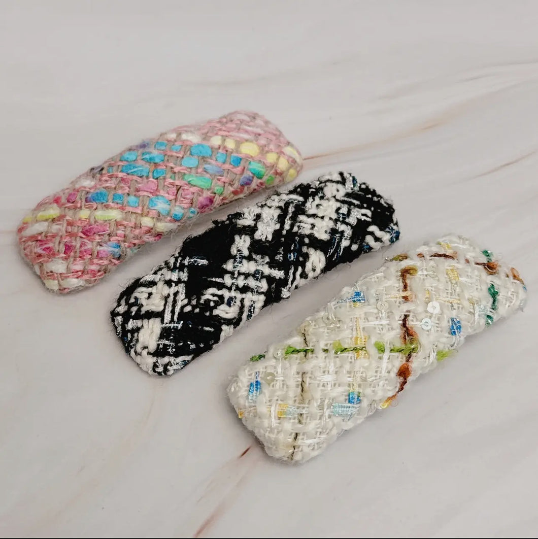 Set of 3 Chunky Tweed Slap Barrette Clips