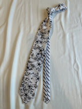 Load image into Gallery viewer, Men’s Necktie in Black and White Floral and Stripe
