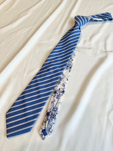 Load image into Gallery viewer, Men’s Necktie in Blue and White Floral and Stripe
