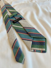 Load image into Gallery viewer, Men’s Necktie in Blue and Green Stripe | Thick Linen Blend
