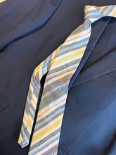 Load image into Gallery viewer, Men’s Necktie in Blue and Yellow Linen Stripe
