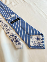 Load image into Gallery viewer, Men’s Necktie in Blue and White Floral and Stripe
