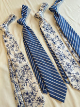 Load image into Gallery viewer, Men’s Necktie in Blue and White Floral and Stripe
