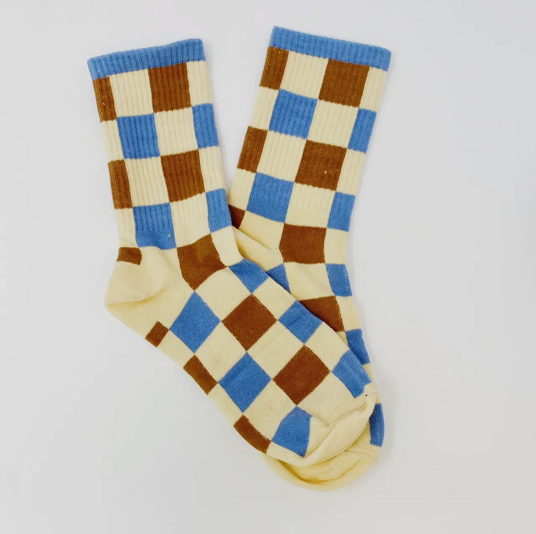 Women’s Socks | Blue and Brown | Checks and Stripes