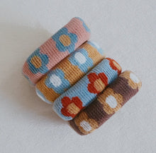 Load image into Gallery viewer, Flower and Stripe Donut Hair Ties set of 4
