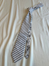 Load image into Gallery viewer, Men’s Necktie in Black and White Floral and Stripe
