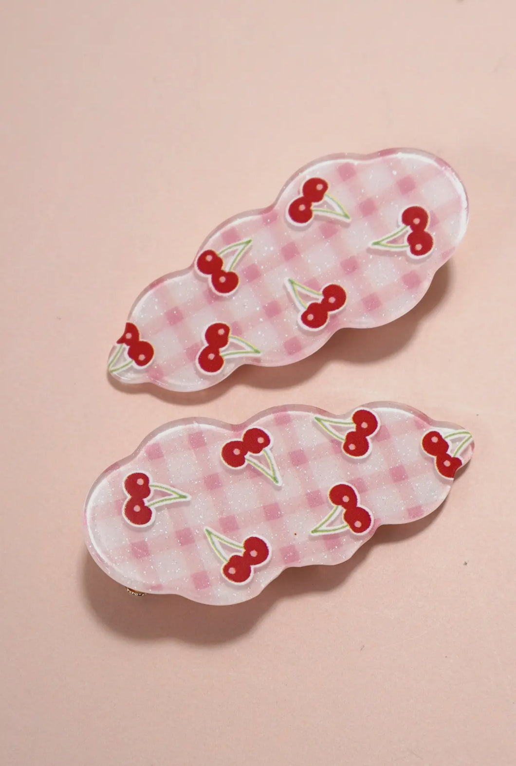 Cherries and Bows Plaid Barrette Clips