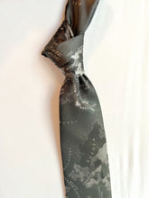 Load image into Gallery viewer, Men’s Necktie in Steel Atlas | Silver Gray Map Tie
